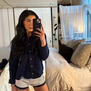 Vintage 100% Wool “CRYSTAL SPORTSWEAR” Navy Cardigan Jacket